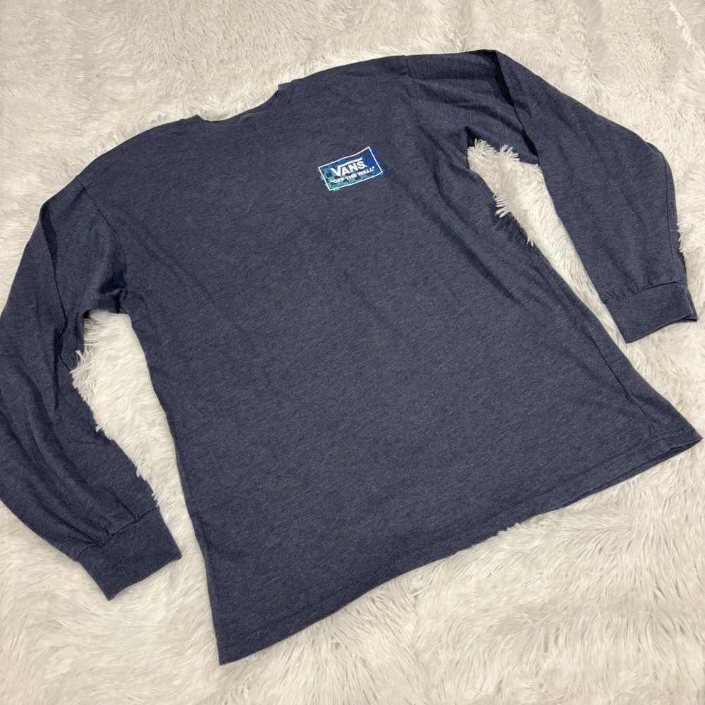 Vans Long Sleeve T Shirt Print Box Back Checkerboard Graphic Blue Mens Size M